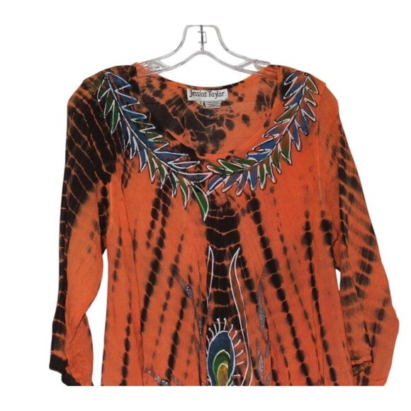 Jessica Taylor Swing Tunic One Size Boho Festival Colorful 3/4 Sleeves - Picture 2 of 6